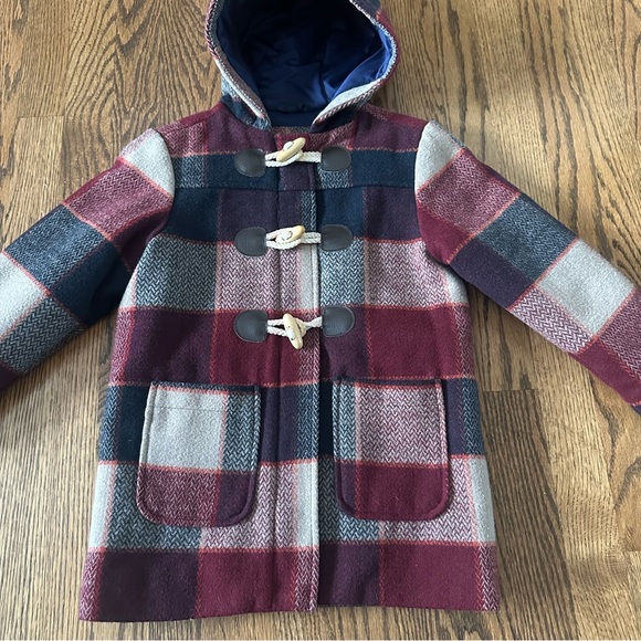 Size 4 / 5 Plaid Peacoat Dress Coat with Hood - Picture 3 of 9